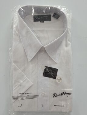 NOS VTG 70s Rene De France Mens Dress Casual Shirt 17.5 White Short Sleeve Korea